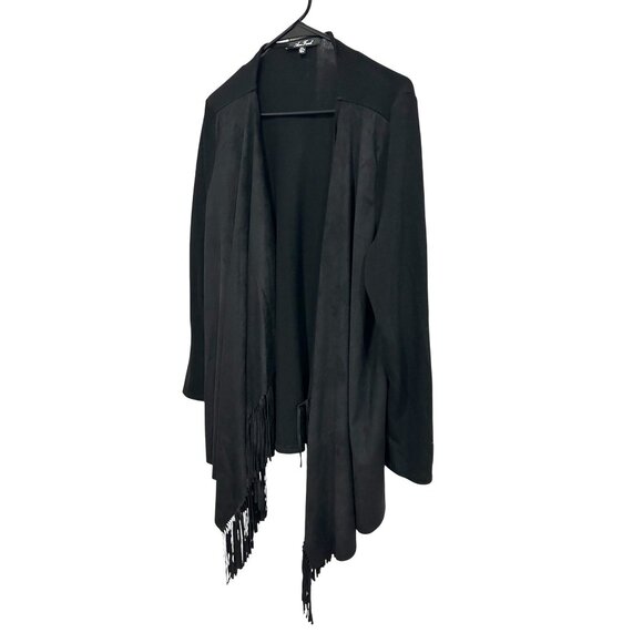 Anne French Womens Black Fringe Open Cardigan Sz XL - Picture 3 of 9